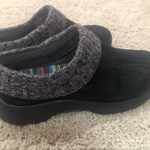 Dansko Eartha Black Suede  Cuff Slip on Clogs